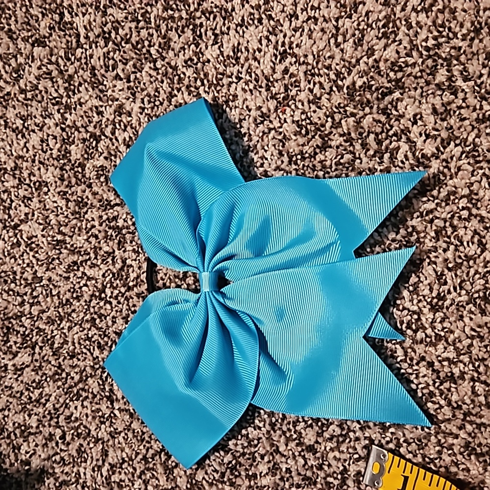 Set of 16 blue hair bows with ponytail holders on them. All new all the same.